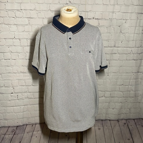 Unbranded Other - Mens Navy White Textured Preppy Short Sleeve Polo Shirt Large